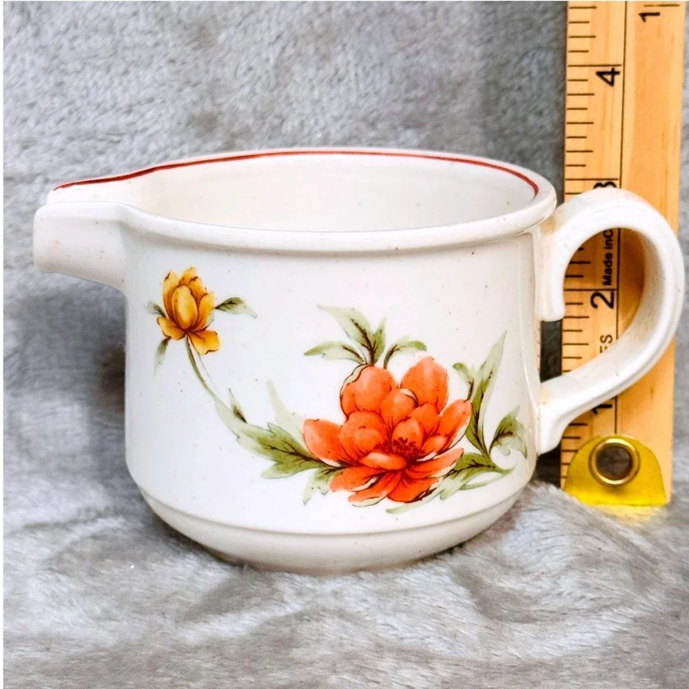 Noritake Roanoke‎ Floral Stoneware Creamer Dessert Set Vintage Japan Orange 70's